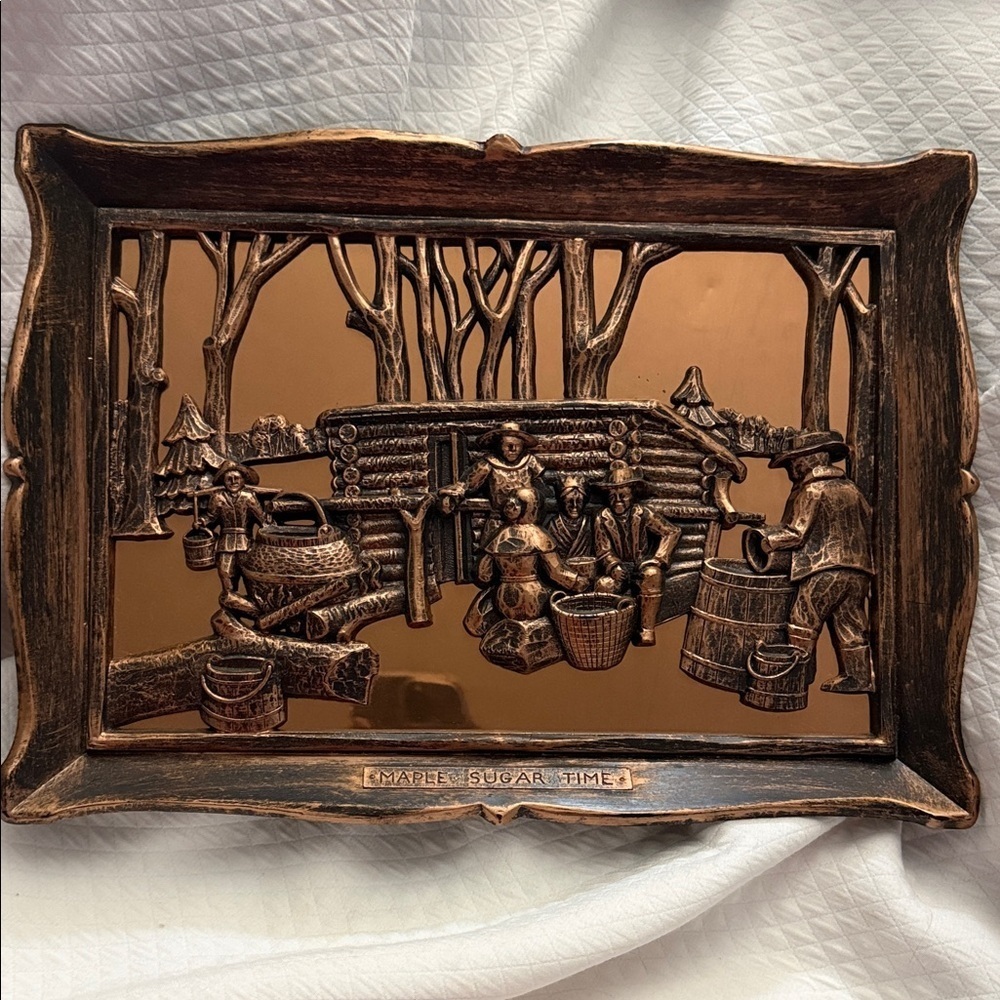 Vintage Coppercraft Guild - Maple Sugar Time - Embossed Wall Plaque - 1970s